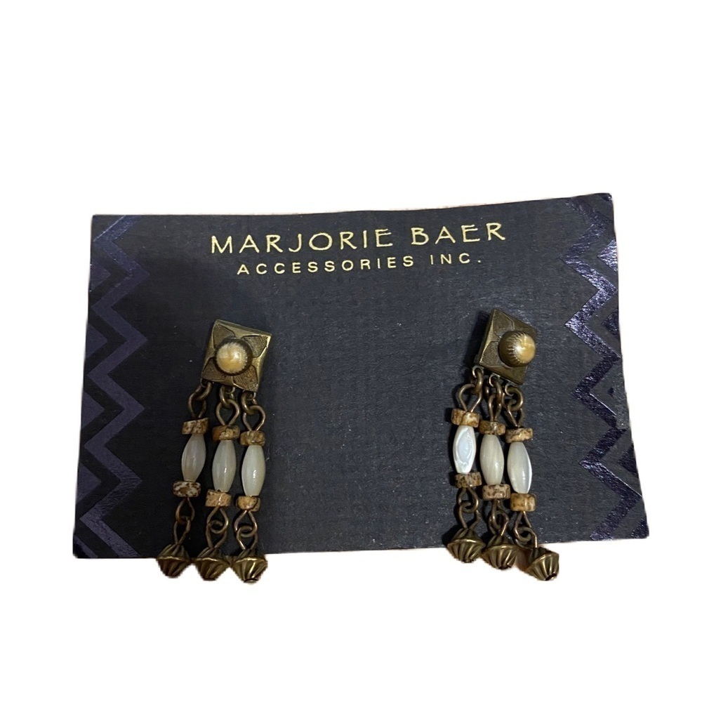 Marjorie Baer Gold and Cream Dangle Earrings Bronze NEW